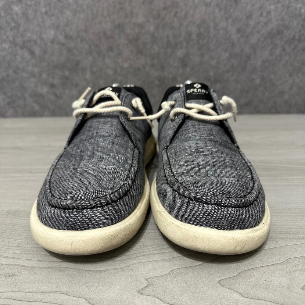 Sperry Captain's Moc Mens 10 Black Chambray Boat Shoes‎ Slip On Loafers